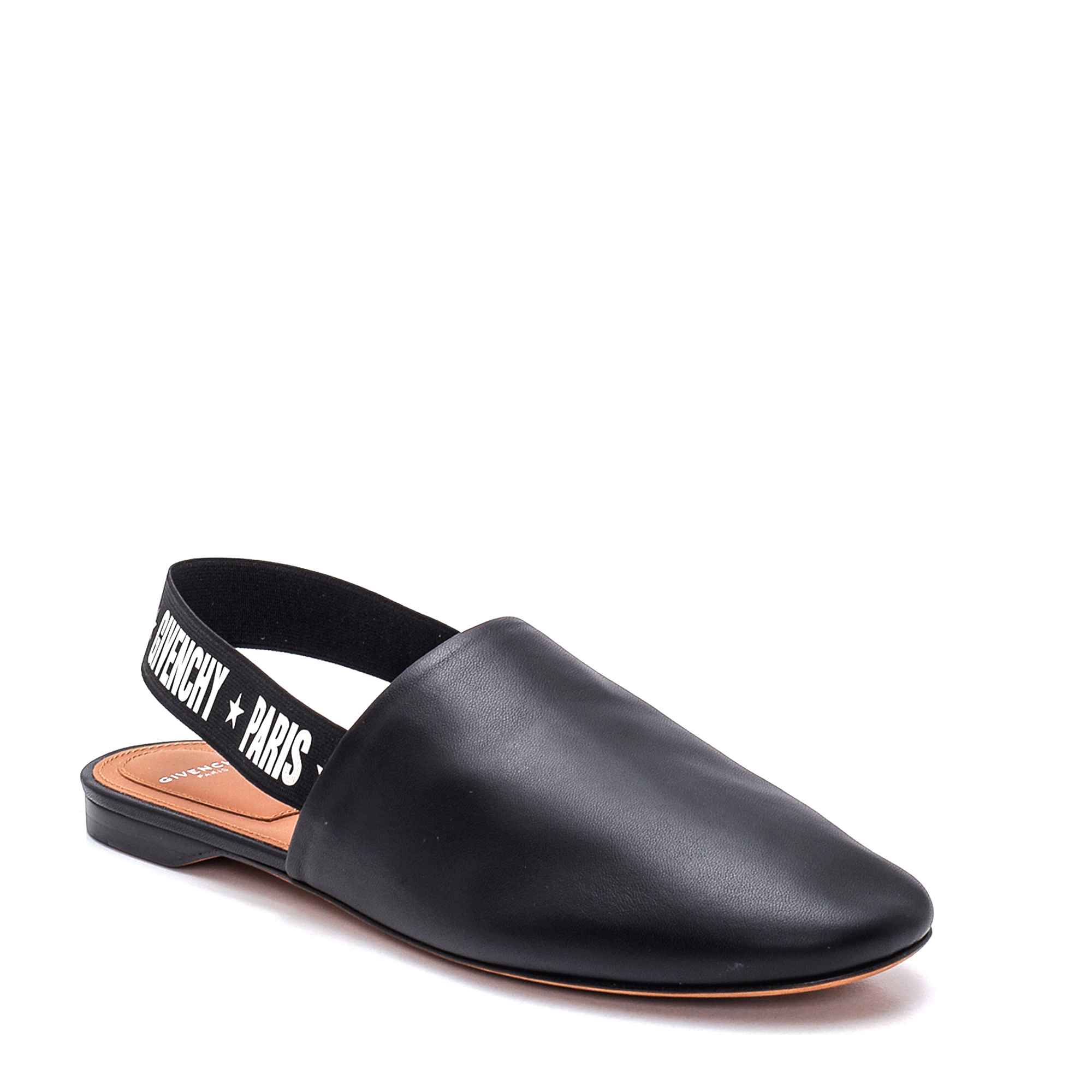 Givenchy - Black Leather Rivington White Logo Slingback Mules